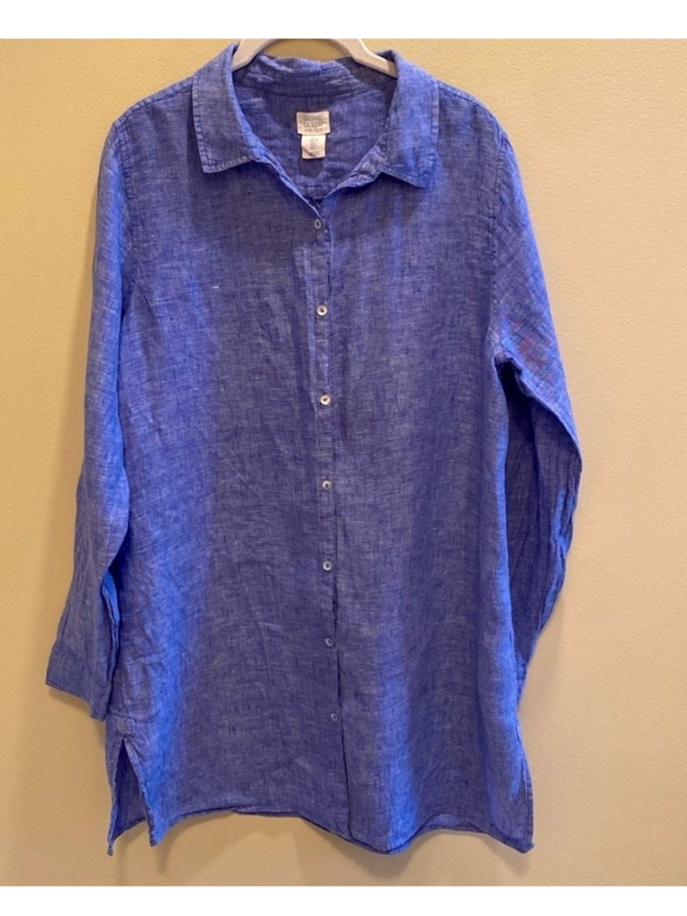 Sigrid Olsen Linen Shirt Dress  L/S Mother of Pearl Chambray Blue Size LARGE